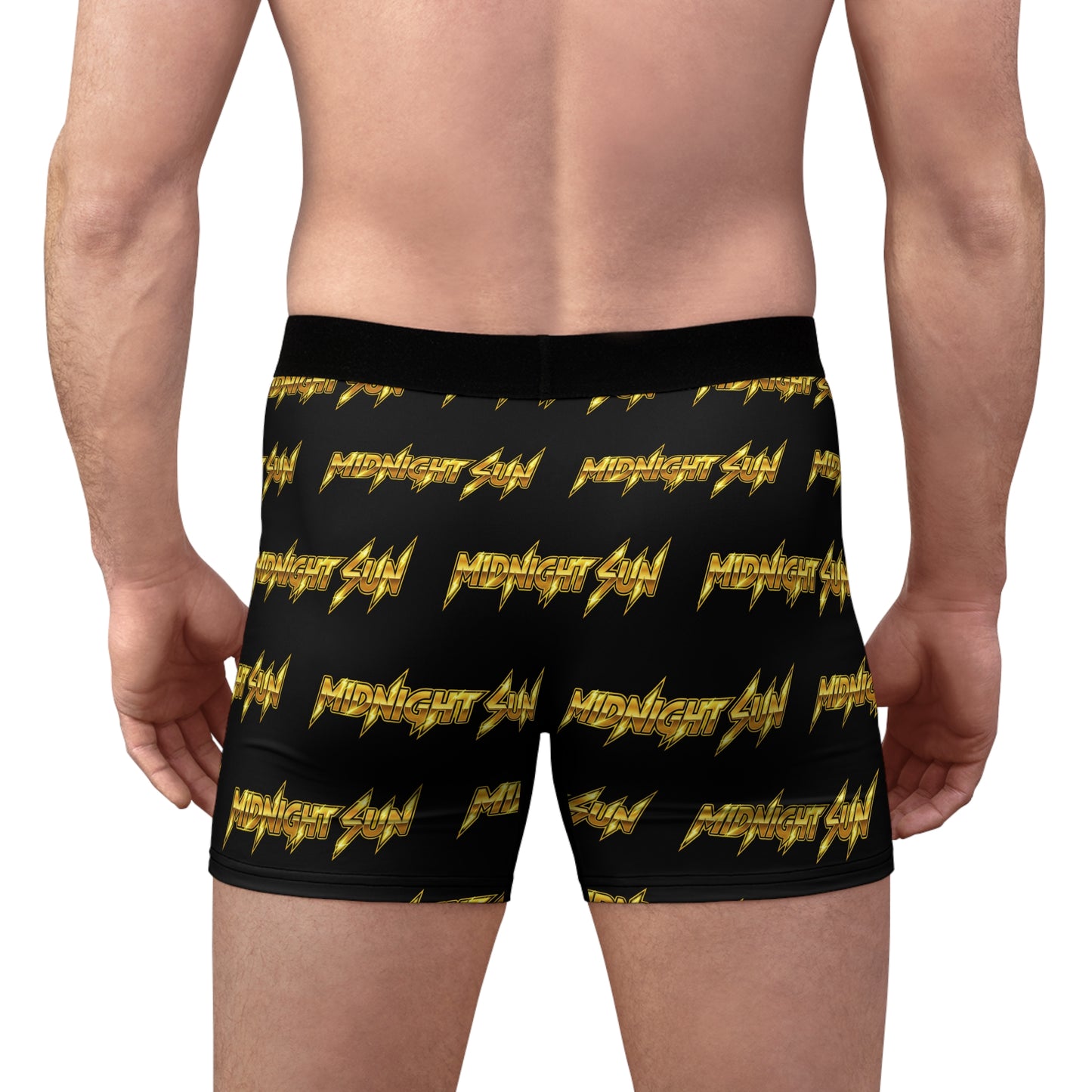 Midnight Sun Boxer Briefs — All-Over-Print Men’s Underwear with Lightning Logo Design